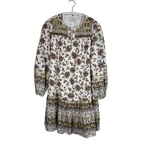 LOFT Floral Boho Dress - White and Brown Size XXSP Petite